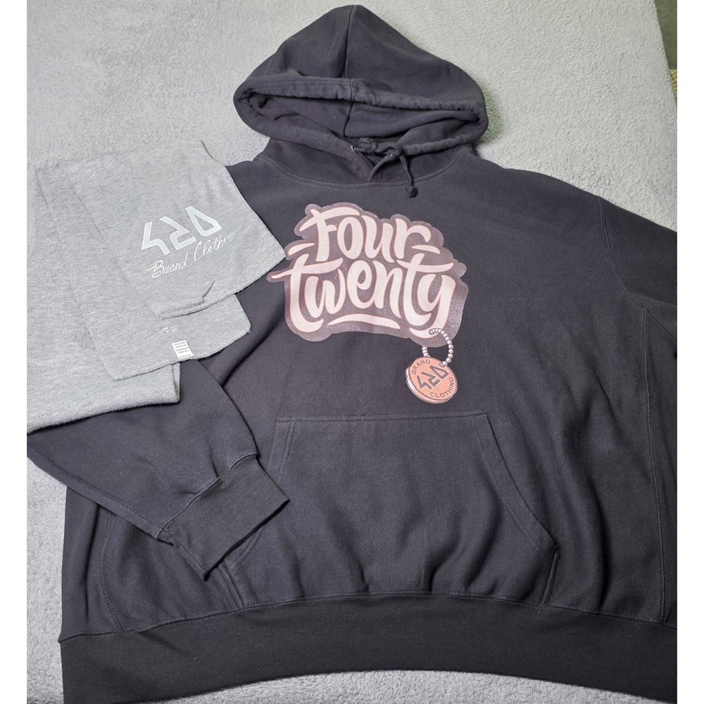 420 Brand Clothing Mens 3XL Hoodie Black Four Twenty Graphic Pullover & Scarf